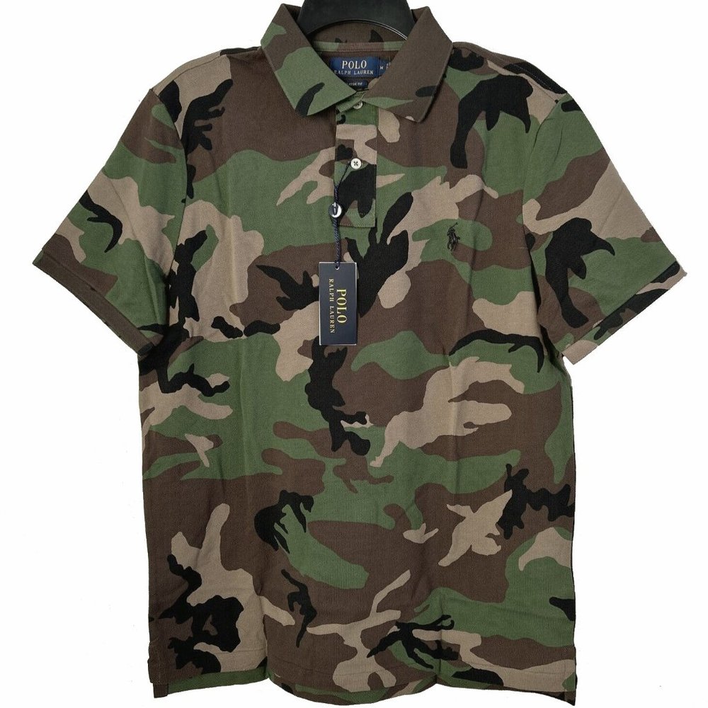 New $125 Polo Ralph Lauren Camo Polo Shirt! Classic Fit Black Polo Player